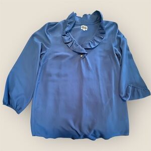 Mud Pie Royal Blue Ruffle Neck Blouse